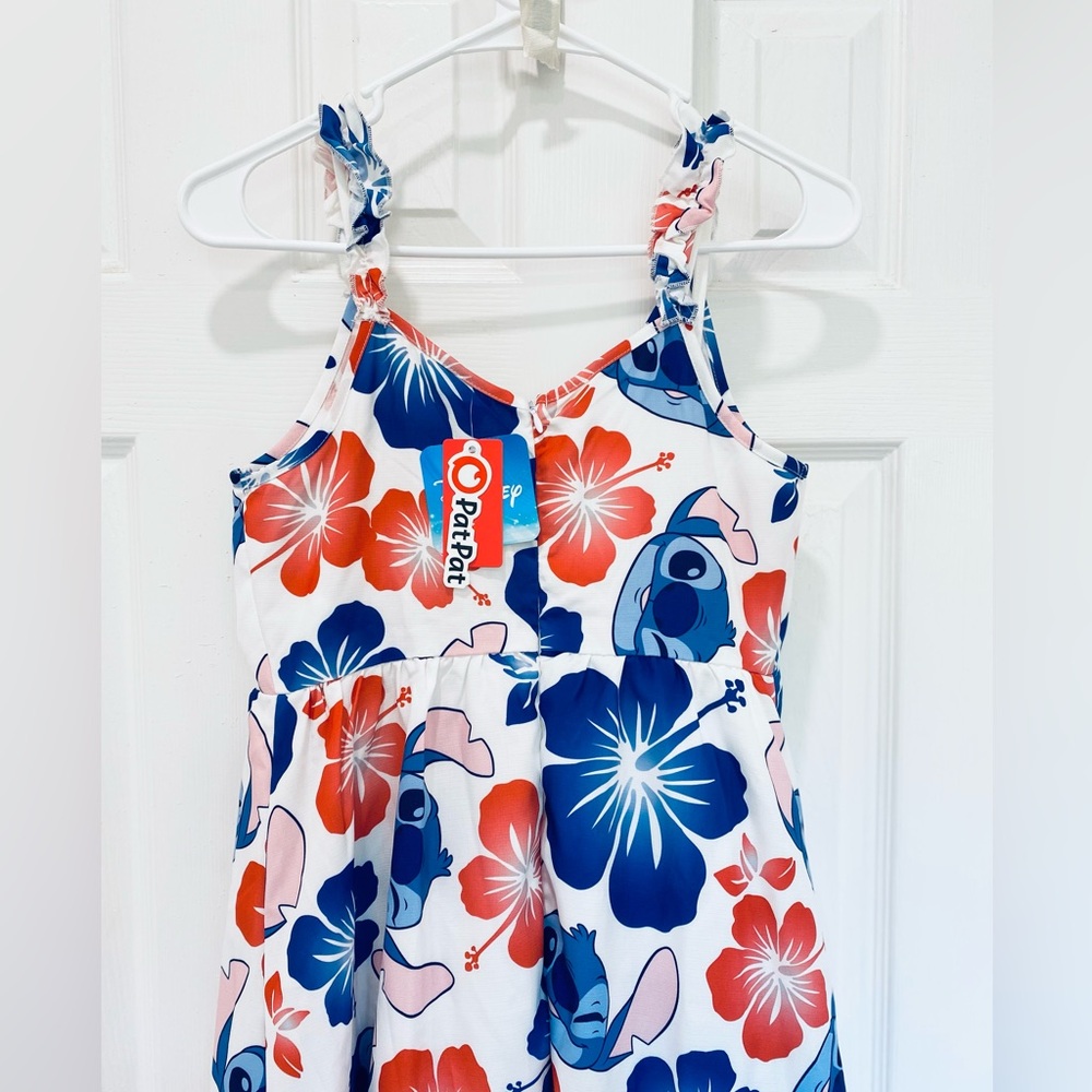 Disney Stitch with Floral Print Spaghetti Straps Women Blue and Red Dresses - Picture 5 of 11
